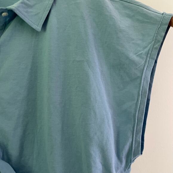 NWT Madewell MWL Polo Twist Tee: Botanical Dye Edition Size XL Light Blue Crop - Picture 9 of 9